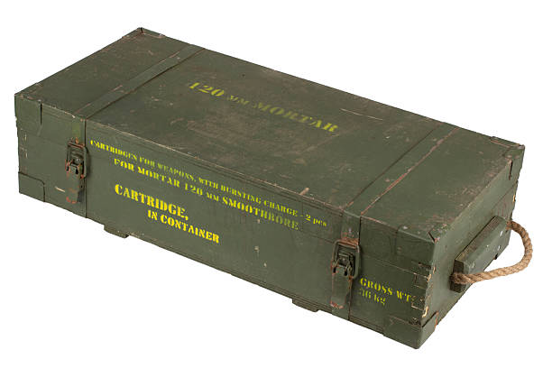 Ammunition crate green color for 120mm mortar shell isolated on white background