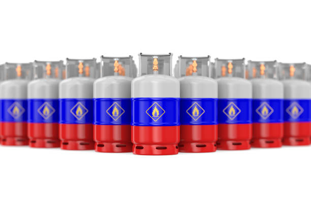 gas cylinder with flag russia on white background. Isolated 3D illustration